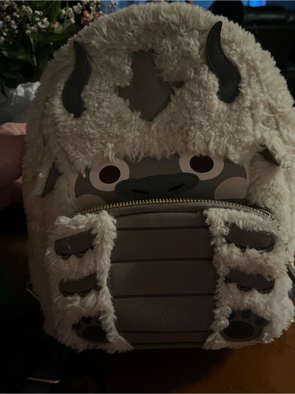 Cream Plush Monster Kids Backpack with Horn Accents